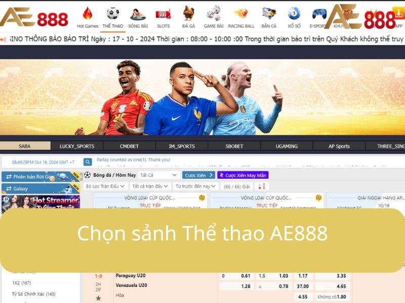 Chọn sảnh "Thể Thao" Chọn sảnh "Thể Thao"