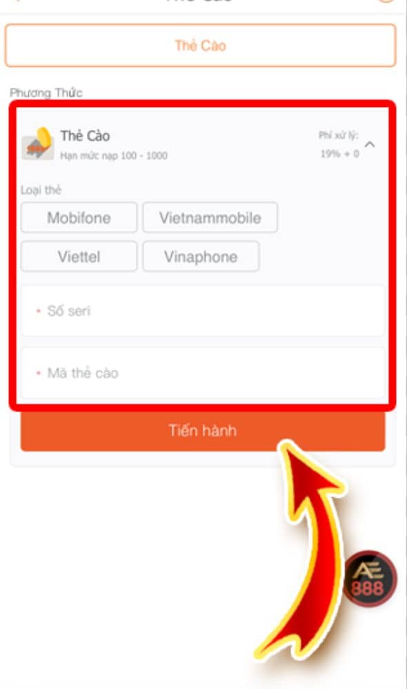 Chọn loại thẻ cào và nhập thông tin thẻ cào Chọn loại thẻ cào và nhập thông tin thẻ cào