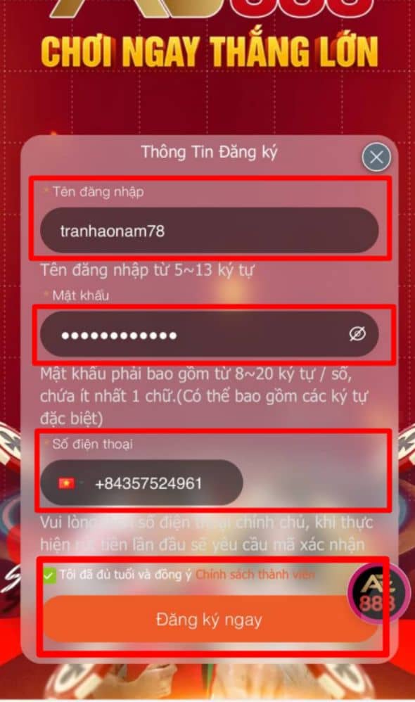 Điền thông tin đăng ký theo yêu cầu Điền thông tin đăng ký theo yêu cầu