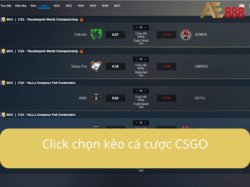 Click chọn trận đấu muốn cá cược Click chọn trận đấu muốn cá cược